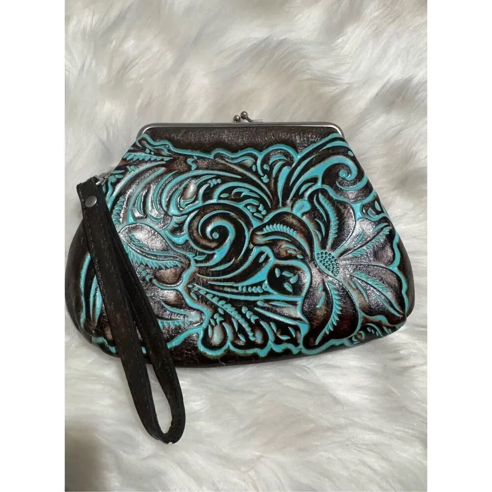 Patricia Nash save a Turquoise tooled wristlet clutch